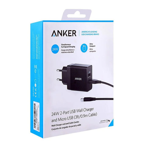 Anker 24W 2-Port USB Wall Charger And Micro USB 3ft Cable – Black        Anker 24W 2-Port USB Wall Charger And Micro USB 3ft Cable – Black price in pakistan   