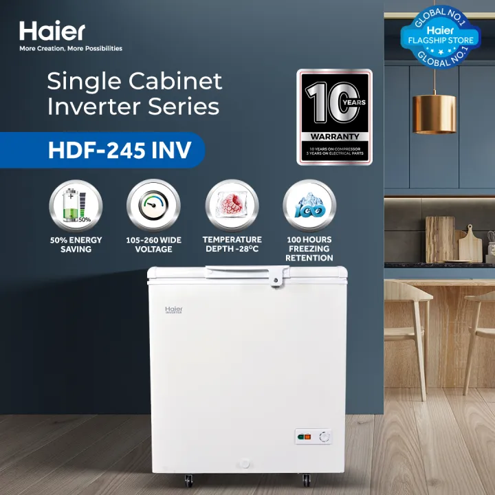 Haier HDF-245 Singal Door Inverter Deep Freezer white 
Haier 8 cubic HDF-245 Singal Door Inverter Deep freezer