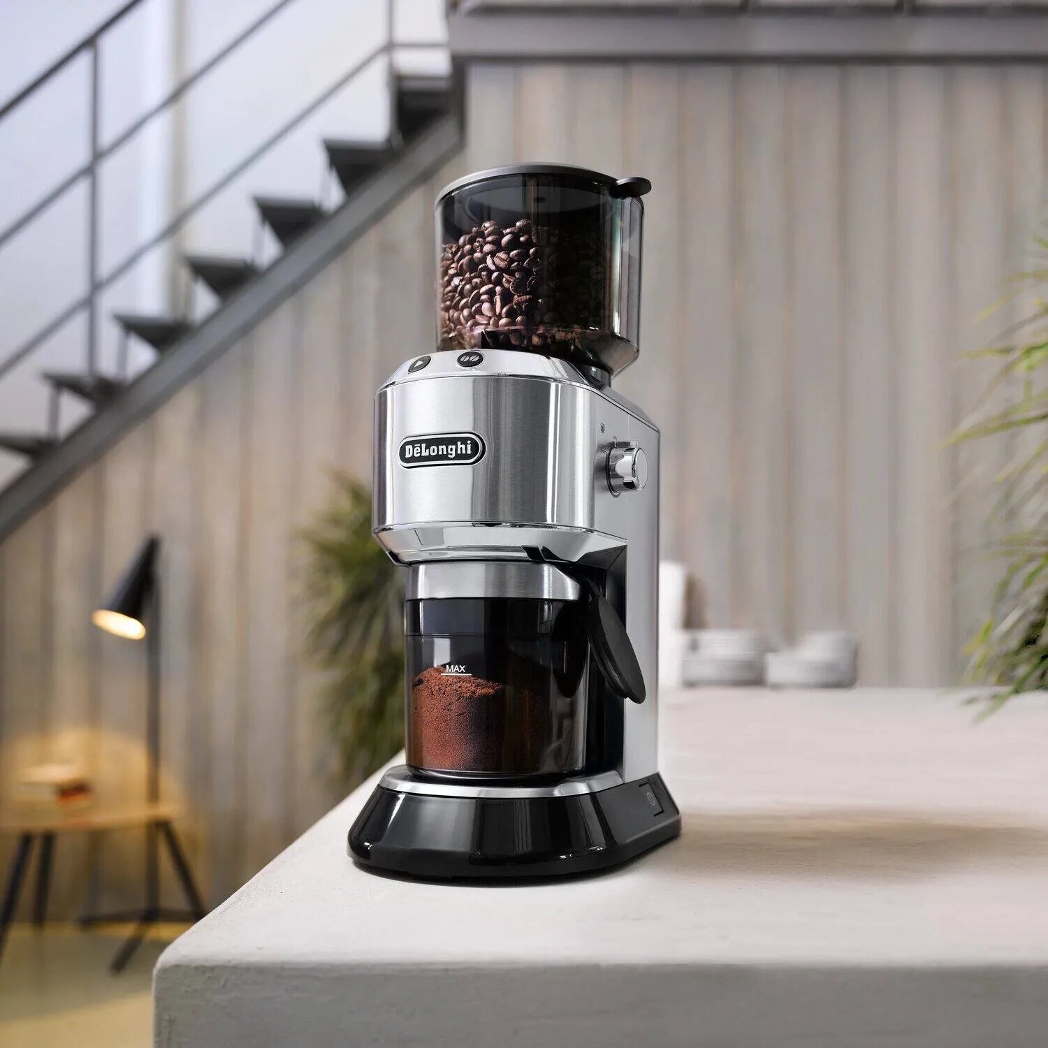 Delonghi KG521.M side view | Delonghi Dedica Professional Coffee Grinder KG521.M | ShandaarBuy