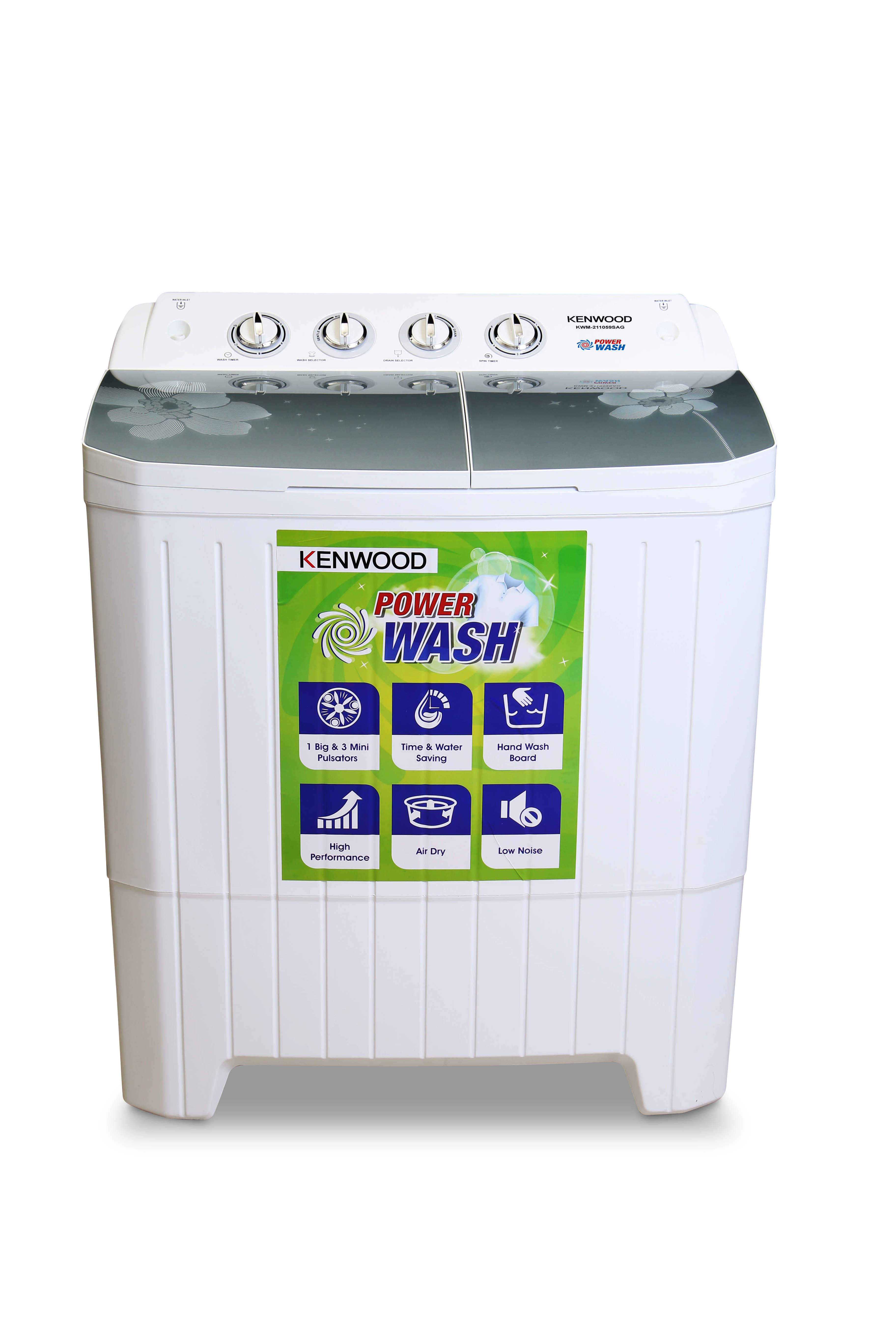 Kenwood KWM-211059 SAG Power Wash twin tub washing machine in Silver Flower