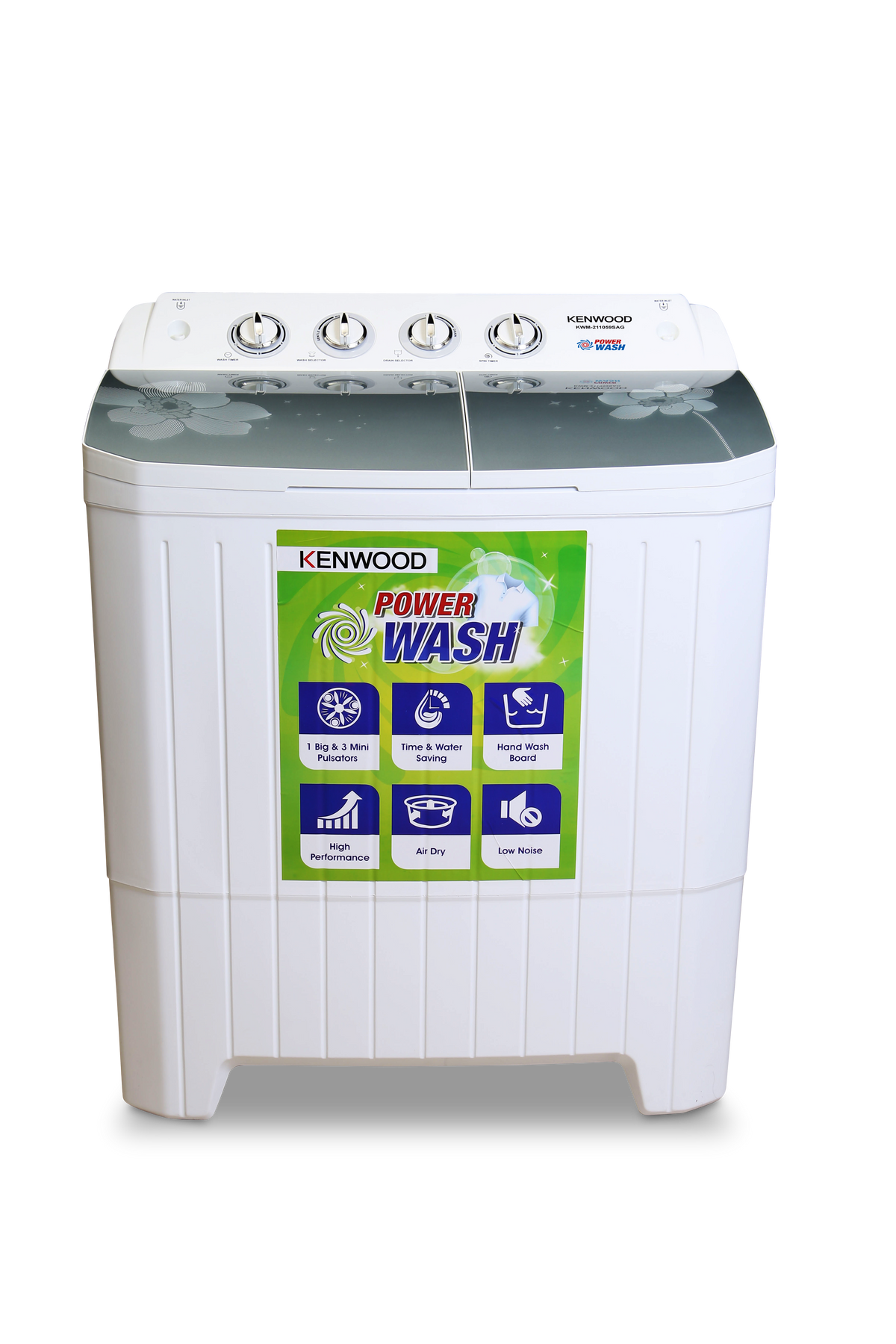 Kenwood KWM-211059 SAG Power Wash twin tub washing machine in Silver Flower