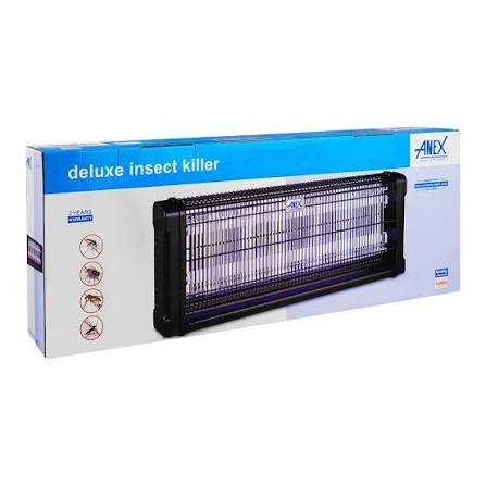 Anex AG-3088 electronic insect killer placed on a surface glowing with UV light in a room setting