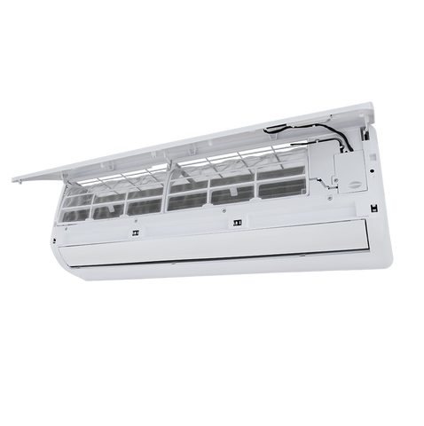 "Dawlance 1.5 Ton Inverter AC indoor unit with front panel open showing filters"