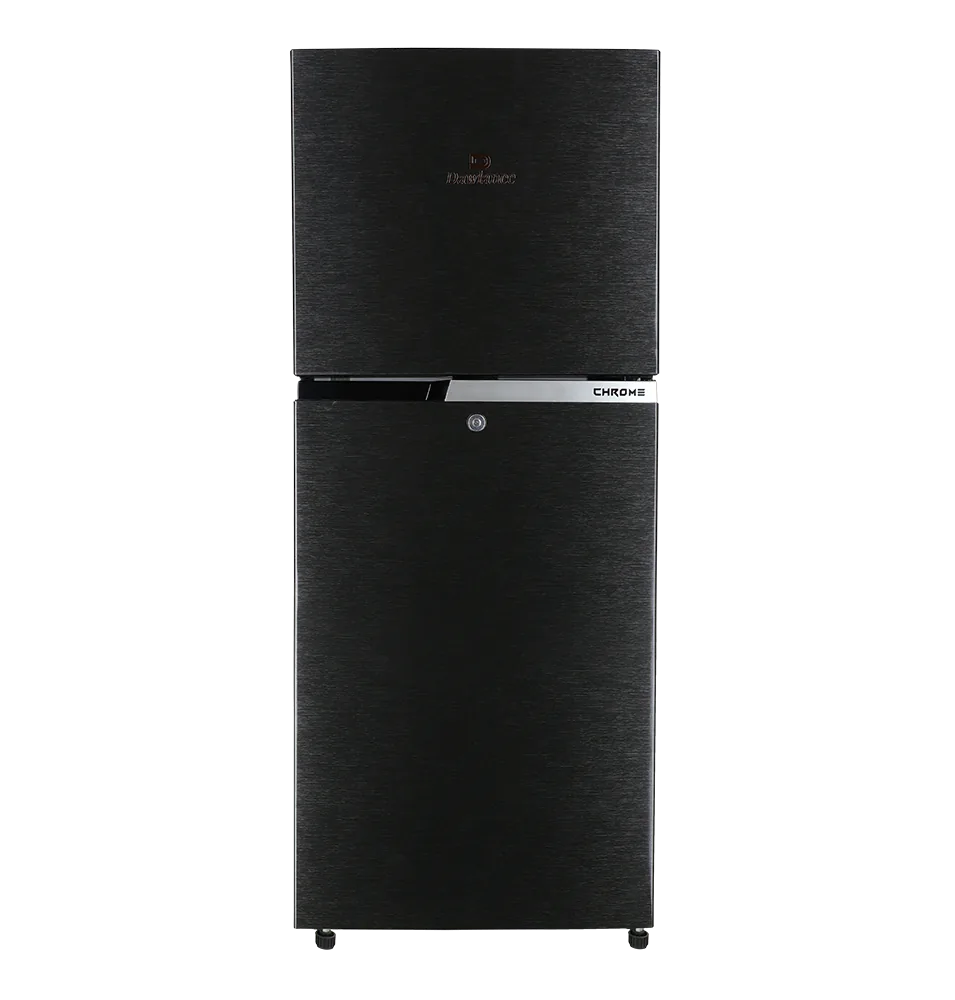 Dawlance 9140 WB Chrome Hairline Black Refrigerator front view
