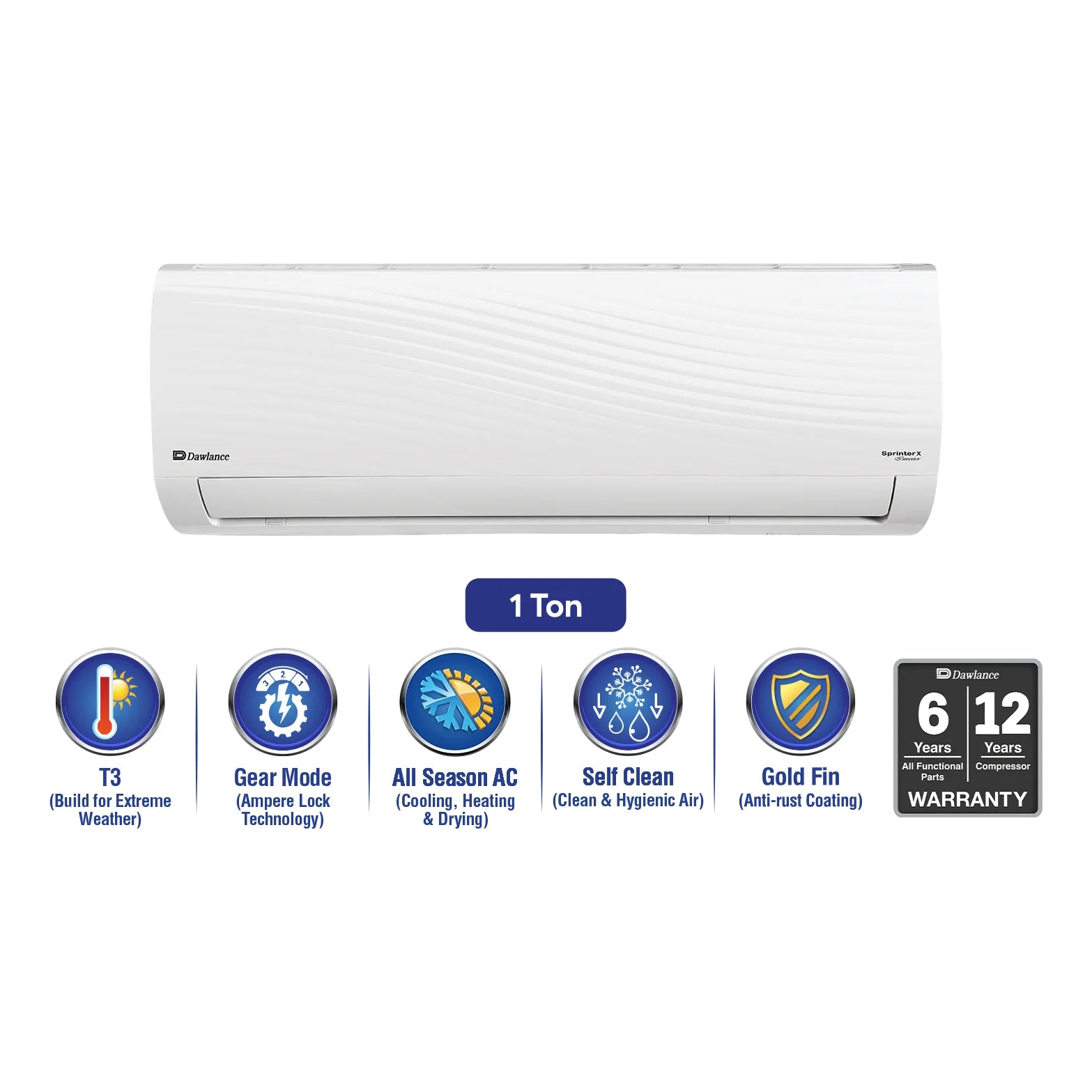 Dawlance Sprinter X 15 T3 Inverter 1 Ton AC – front view