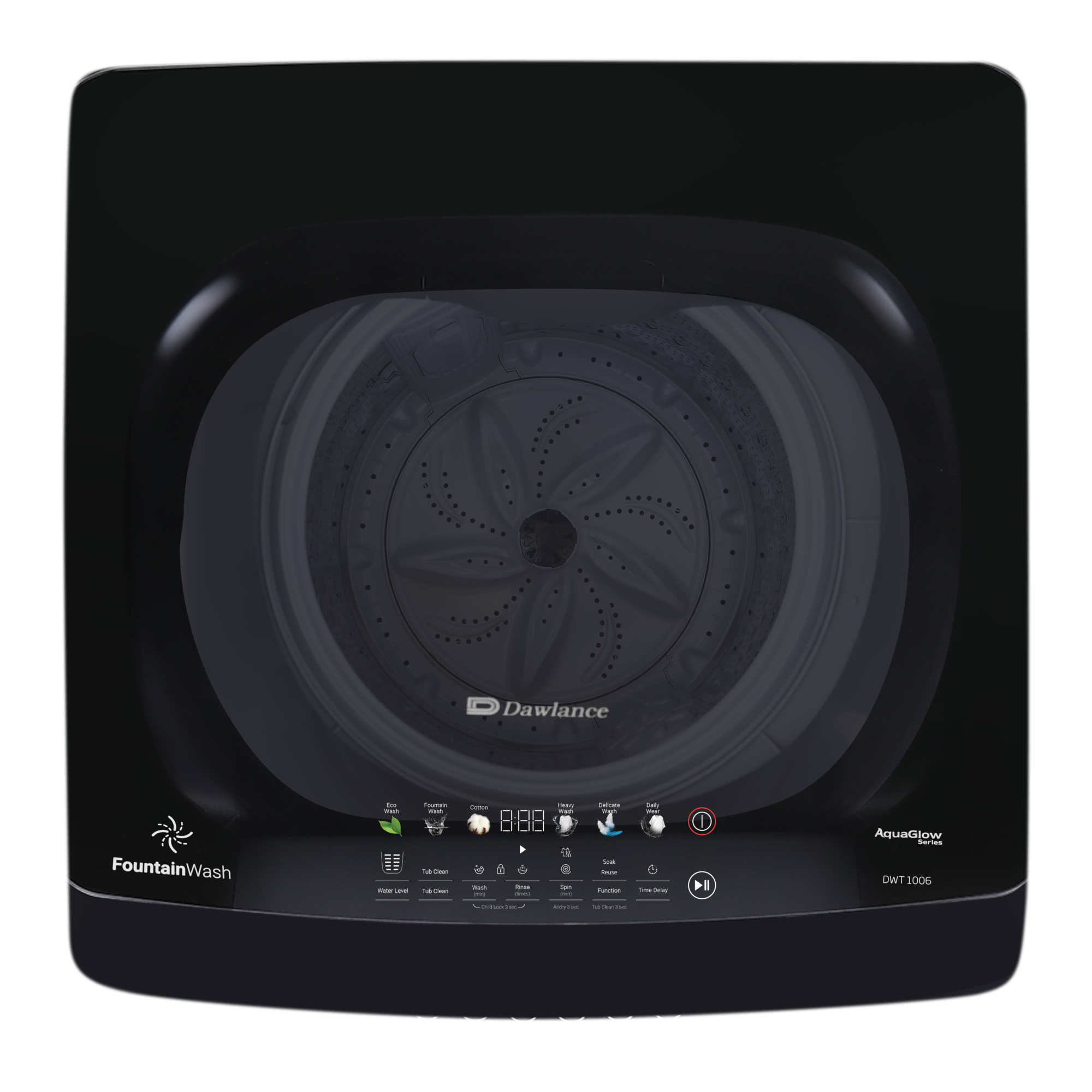 Dawlance DWT 1006 Mystic Grey control panel with FountainWash display