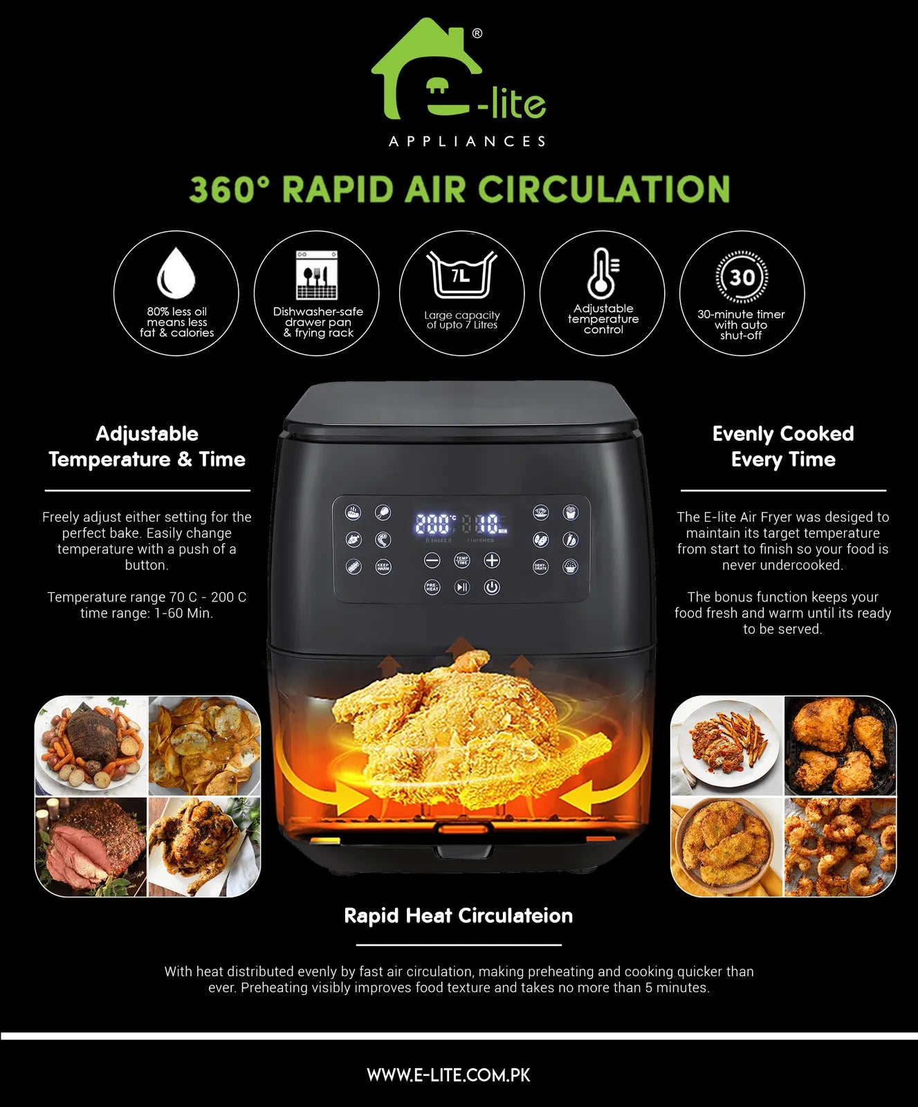 Elite EAF-001 alternate view | Elite EAF-001 7 Litre Digital Air Fryer | ShandaarBuy