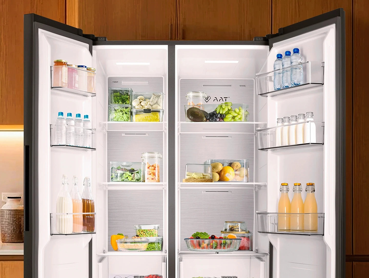 Electrolux ELR-ISBS 581 BG Side by Side No Frost Inverter Refrigerator 581L - Black Glass - open doors showing interior