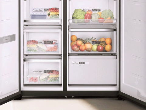Electrolux ELR-ISBS 581 BG Side by Side No Frost Inverter Refrigerator 581L - Black Glass - interior drawers close-up