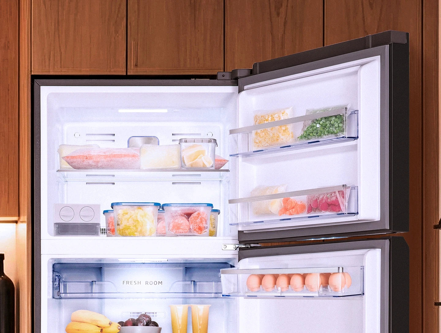 Electrolux ELR-ITMF 579 BV Top Mount No Frost Inverter Refrigerator 579L - Black - open doors showing interior
