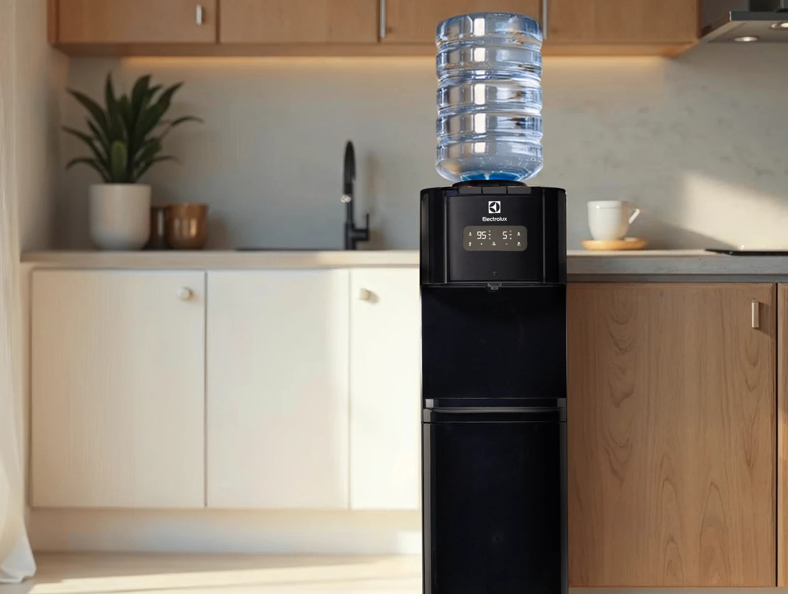 Electrolux ELWD-BP3T-DD Digital Display Water Dispenser with Refrigerator - Black - kitchen lifestyle view