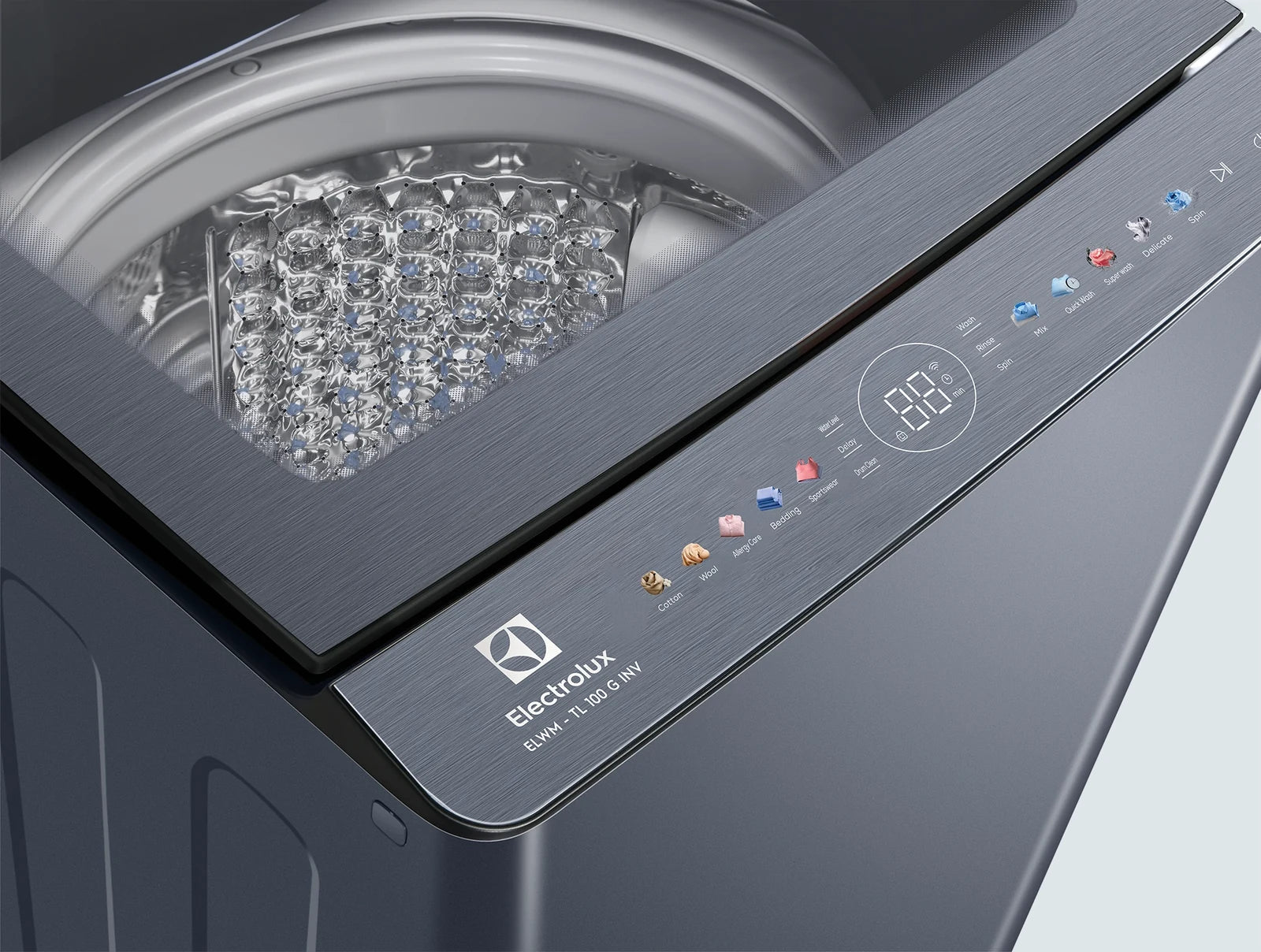 Electrolux ELWM-TL100 G INV Top Load Inverter Fully Automatic Washing Machine - Metal Blue - control panel close-up