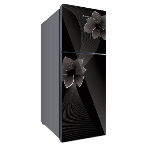 GREE Denali GR-D6460G 230L double-door refrigerator — black floral finish