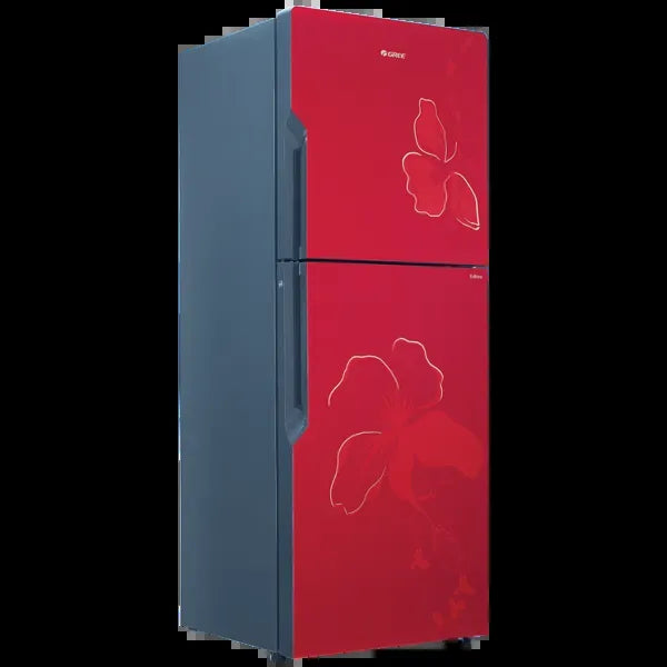Gree GR-ES8768G Everest Glass Door Refrigerator 384 Litres – Red Floral – angle view