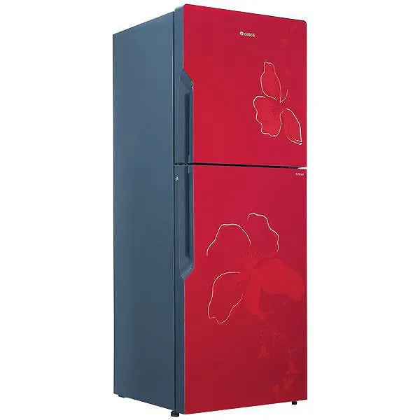 Gree GR-ES8890G Everest Glass Door Refrigerator 445 Litres – Red Floral – angle view