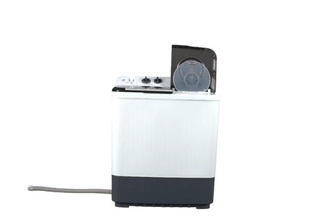 Haier HWM 100-1217 10KG Semi Automatic Twin Tub Washing Machine - side view, lid open