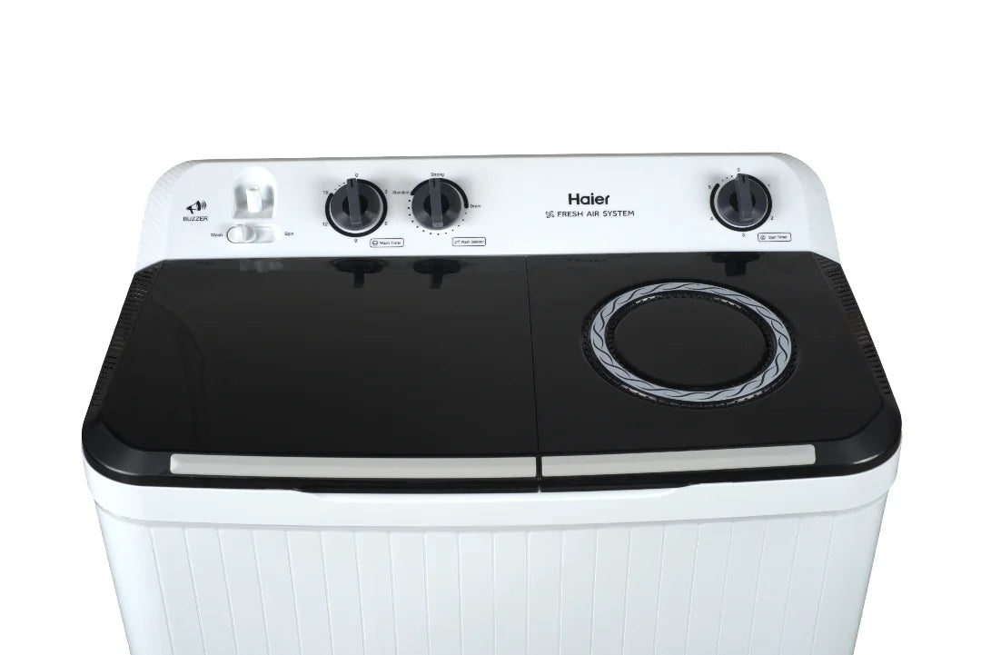 Haier HWM 100-1217 10KG Semi Automatic Twin Tub Washing Machine - top control panel view