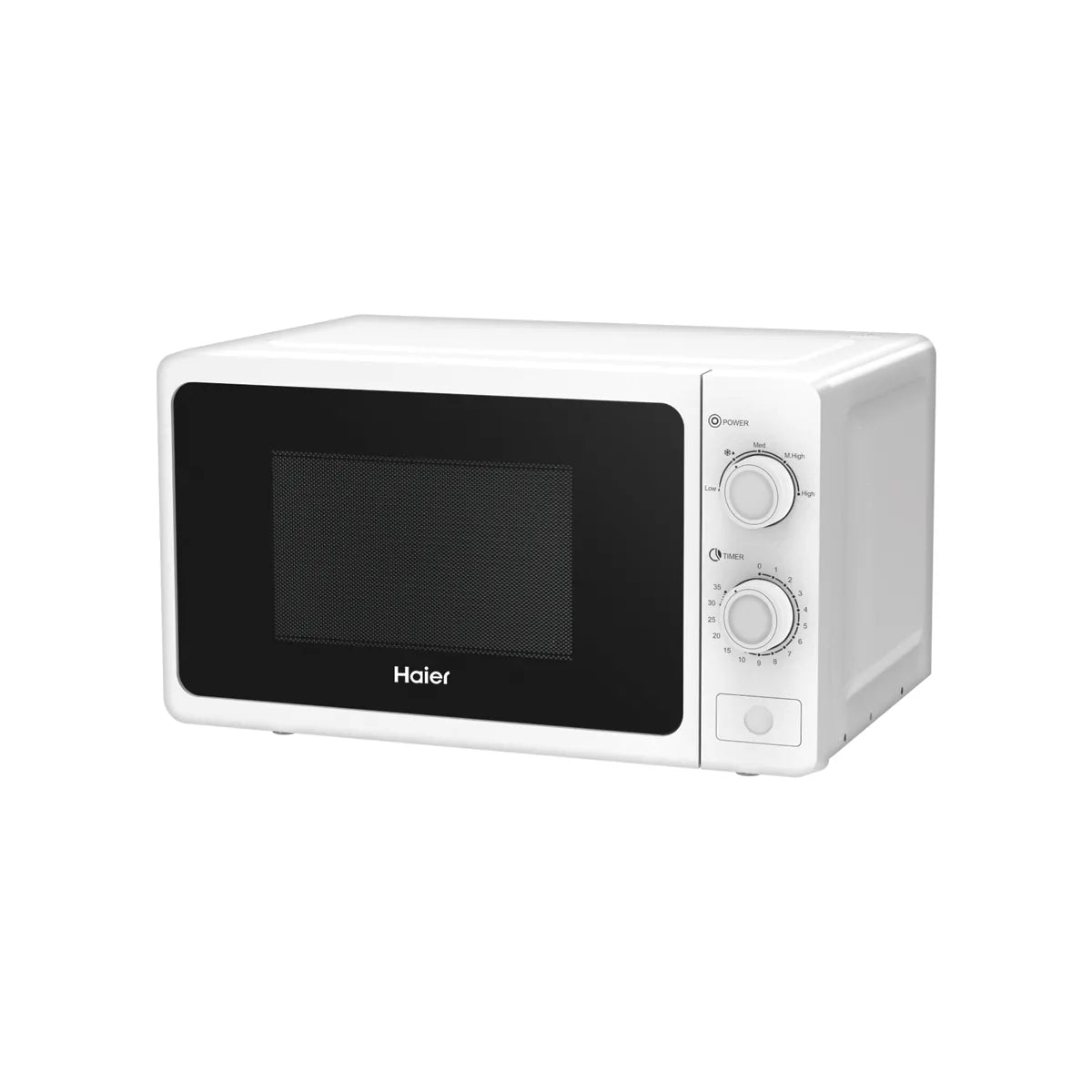 Haier HMW-20MWS white microwave oven three-quarter view