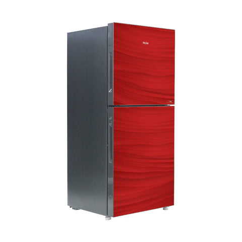 Haier HRF-216EPR E-Star Glass Door Refrigerator – Red Glass angle view