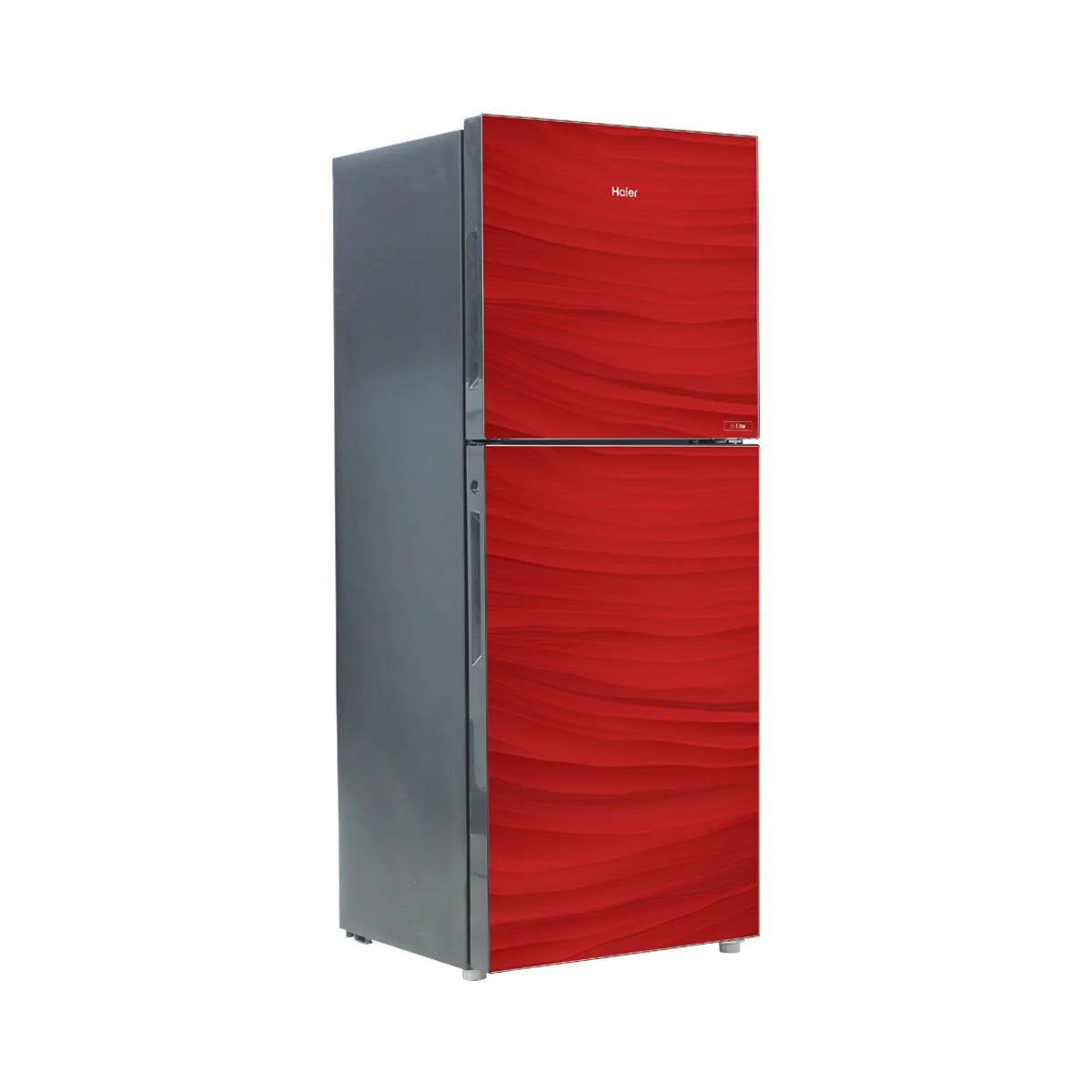 Haier HRF-246EPR E-Star Glass Door Refrigerator – Red Glass angle view