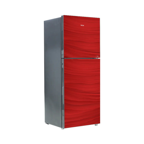 Haier HRF-246EPR E-Star Glass Door Refrigerator – Red Glass angle view