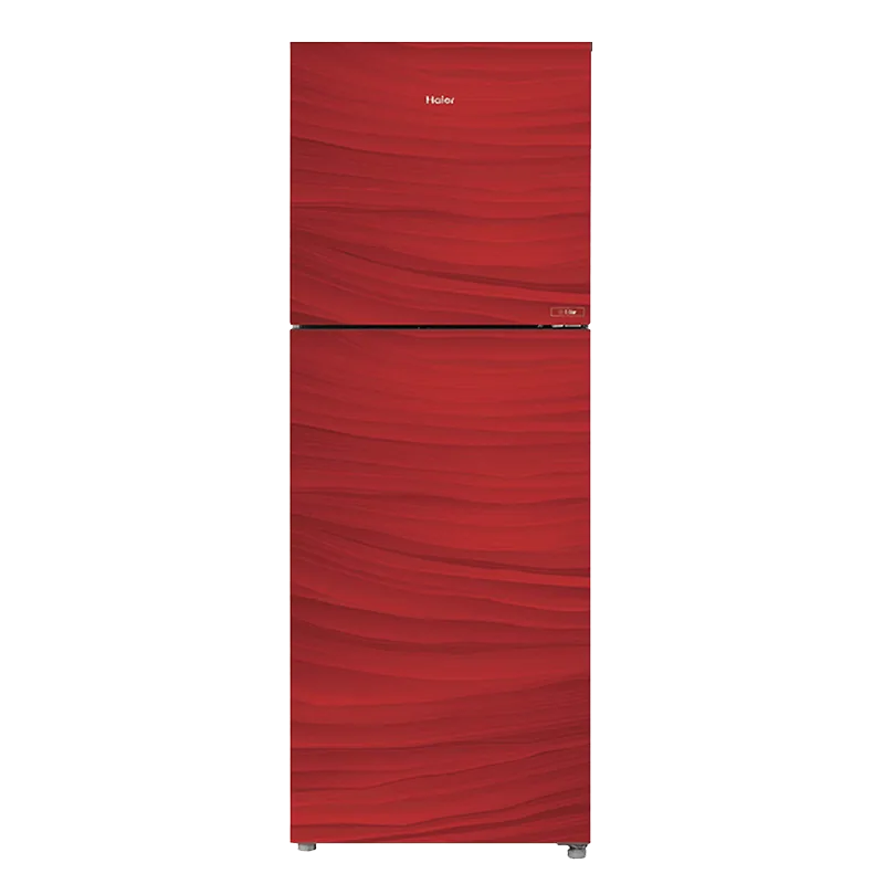 Haier HRF-246EPR E-Star Glass Door Refrigerator – Red Glass front view