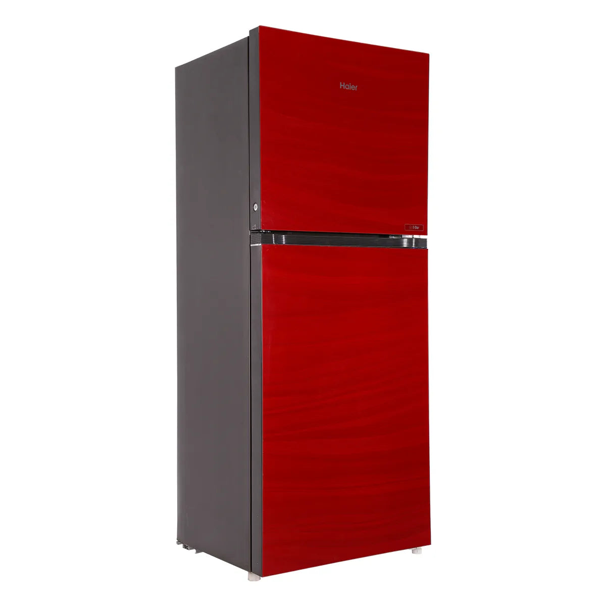 Haier HRF-368EPR E-Star Glass Door Refrigerator – Red Glass angle view
