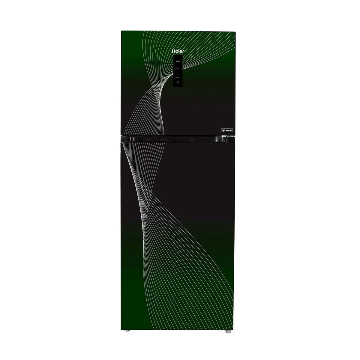 Haier HRF-418IFGA Digital Inverter Refrigerator – Green glass door, front view