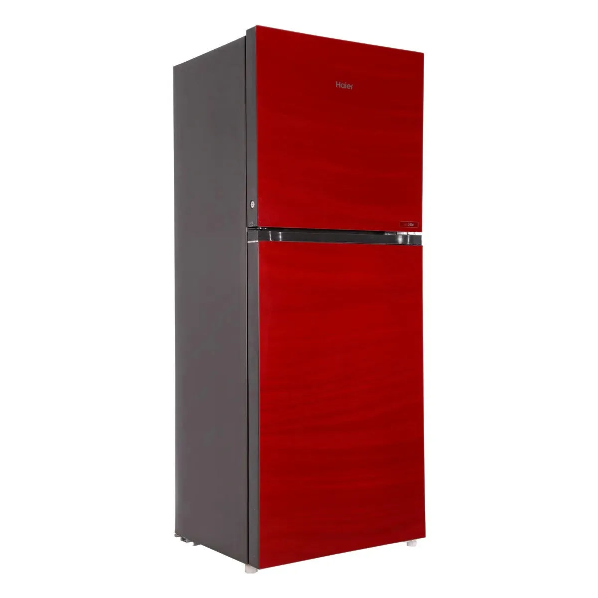 Haier HRF-438EPR E-Star Glass Door Refrigerator – Red Glass angle view