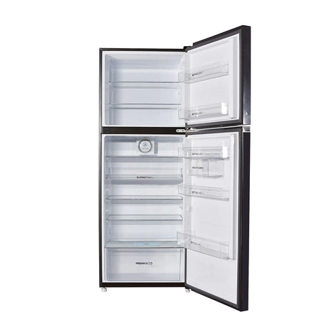 Haier HRF-458IFGA Digital Inverter Refrigerator – Green glass door, doors open interior view