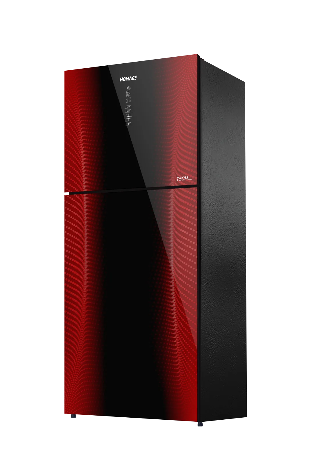 Homage HR-47672 Tech Inverter Glass Door 17 Cu Ft Refrigerator – Maroon Glass side view