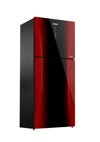 Homage HR-47782 Tech Inverter Glass Door 20 Cu Ft Refrigerator – Maroon Glass angle view
