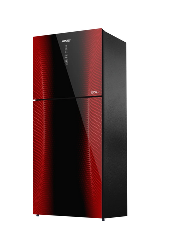 Homage HR-47782 Tech Inverter Glass Door 20 Cu Ft Refrigerator – Maroon Glass side view