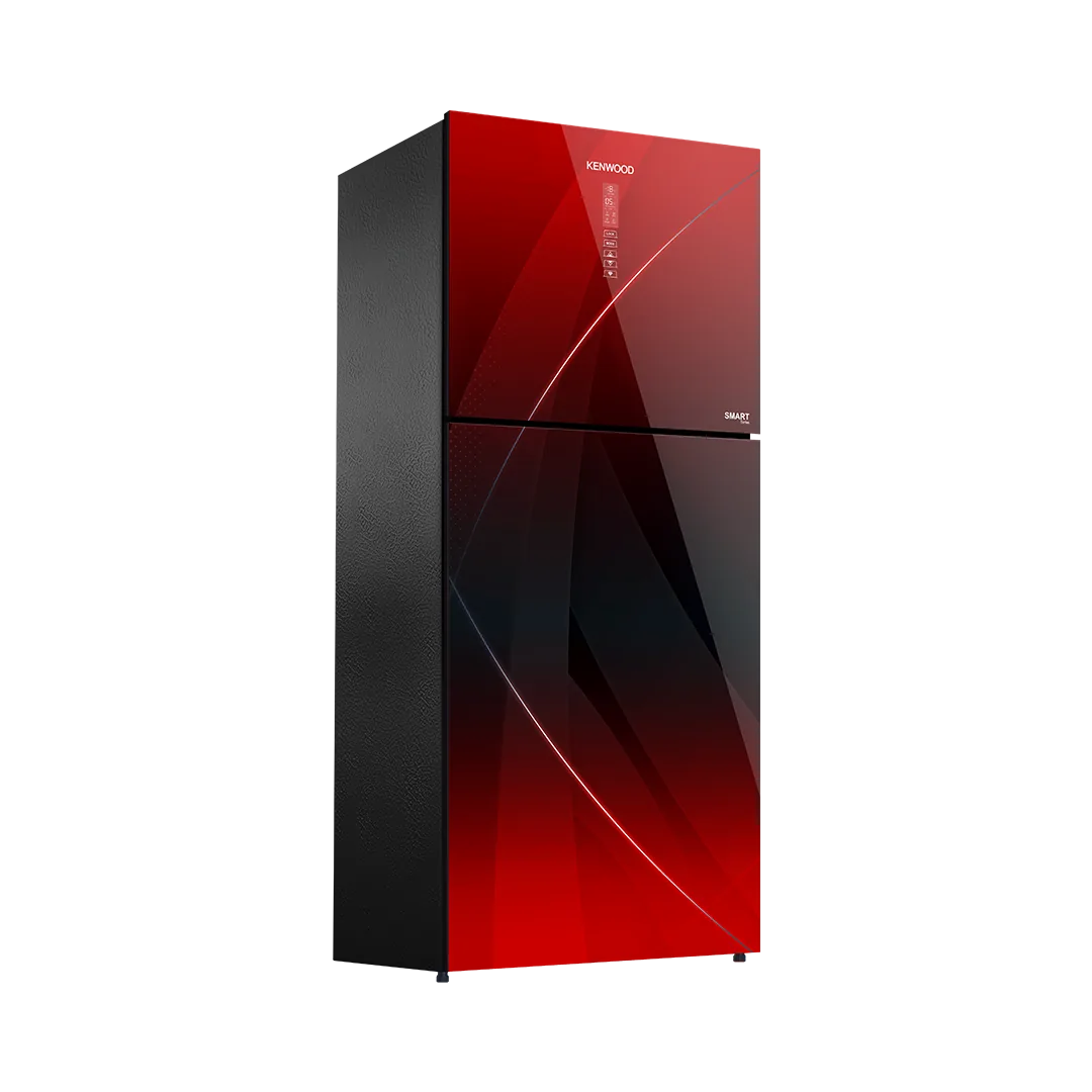 Kenwood KRF-24557 Smart Inverter Glass Door 13 Cu Ft Refrigerator – Maroon Glass angle view