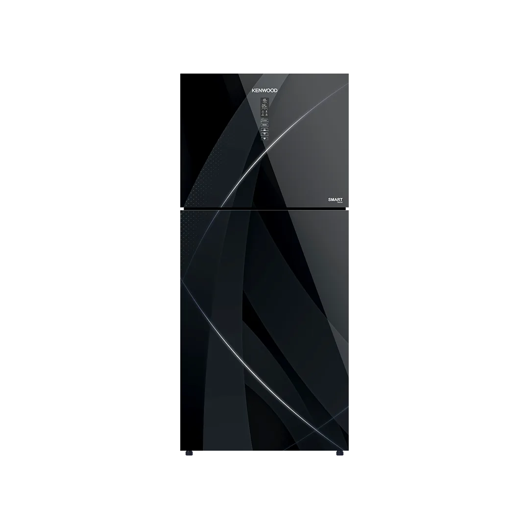 Kenwood KRF-25657 Smart Inverter Glass Door 16 Cu Ft Refrigerator – Black Glass side view
