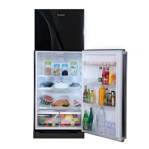 Kenwood KRF-26657 New Persona Plus Glass Door 18 Cu Ft Refrigerator – Black Glass angle view