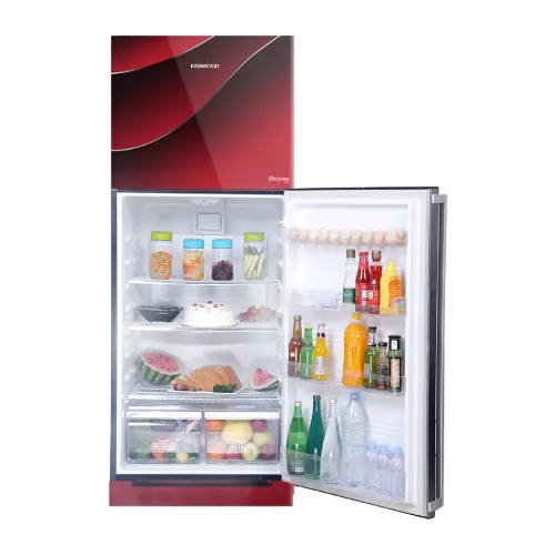Kenwood KRF-26657 New Persona Plus Glass Door 18 Cu Ft Refrigerator – Maroon Glass angle view