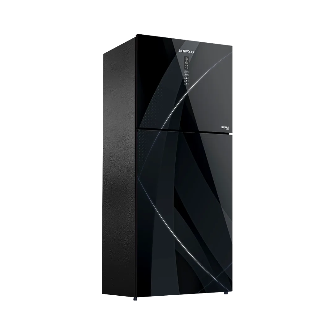 Kenwood KRF-27857 Smart Inverter Glass Door 20 Cu Ft Refrigerator – Black Glass angle view