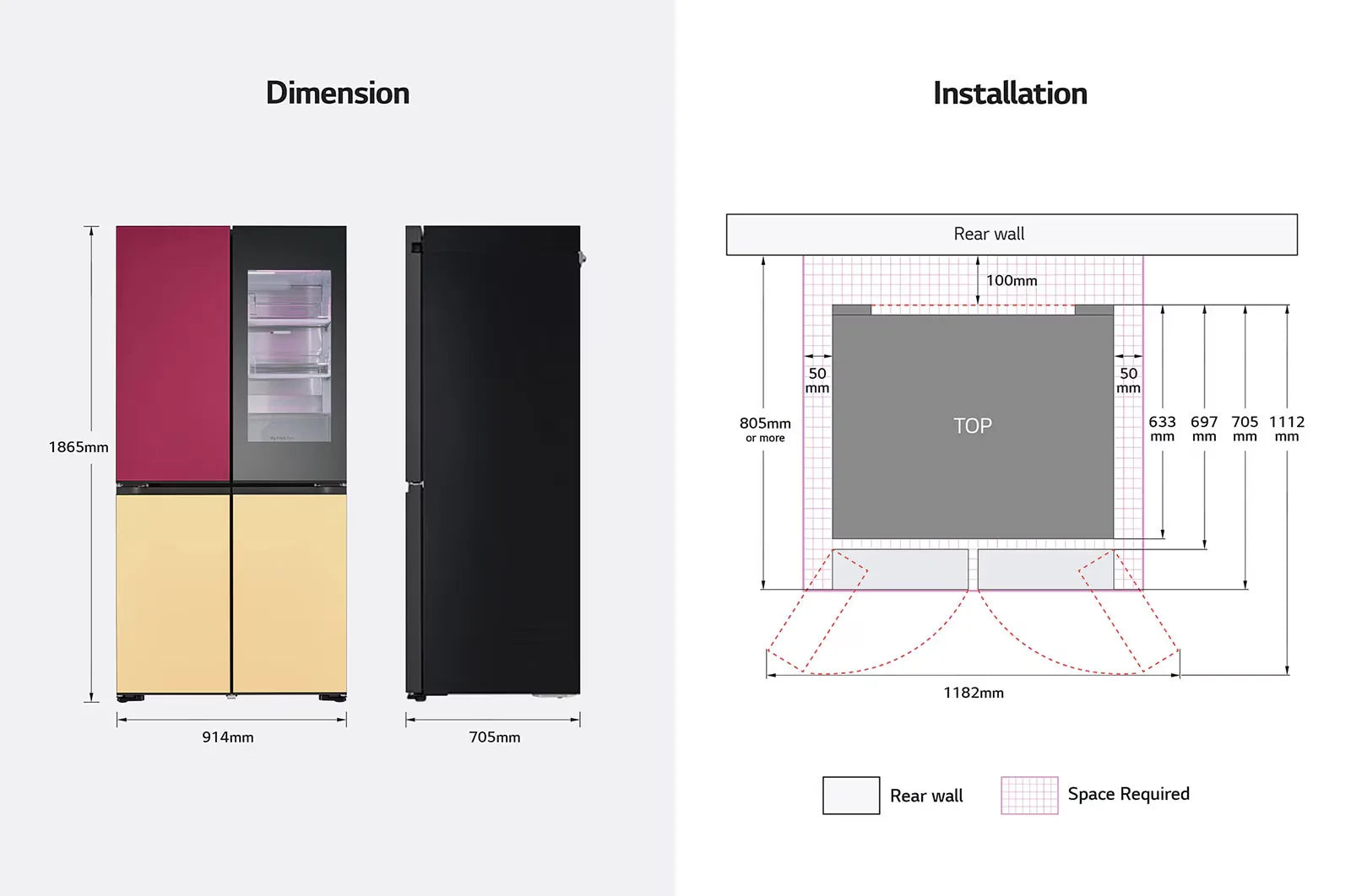 LG GR-A34FDMKB 617L French Door Refrigerator – MoodUP LED Doors angle view