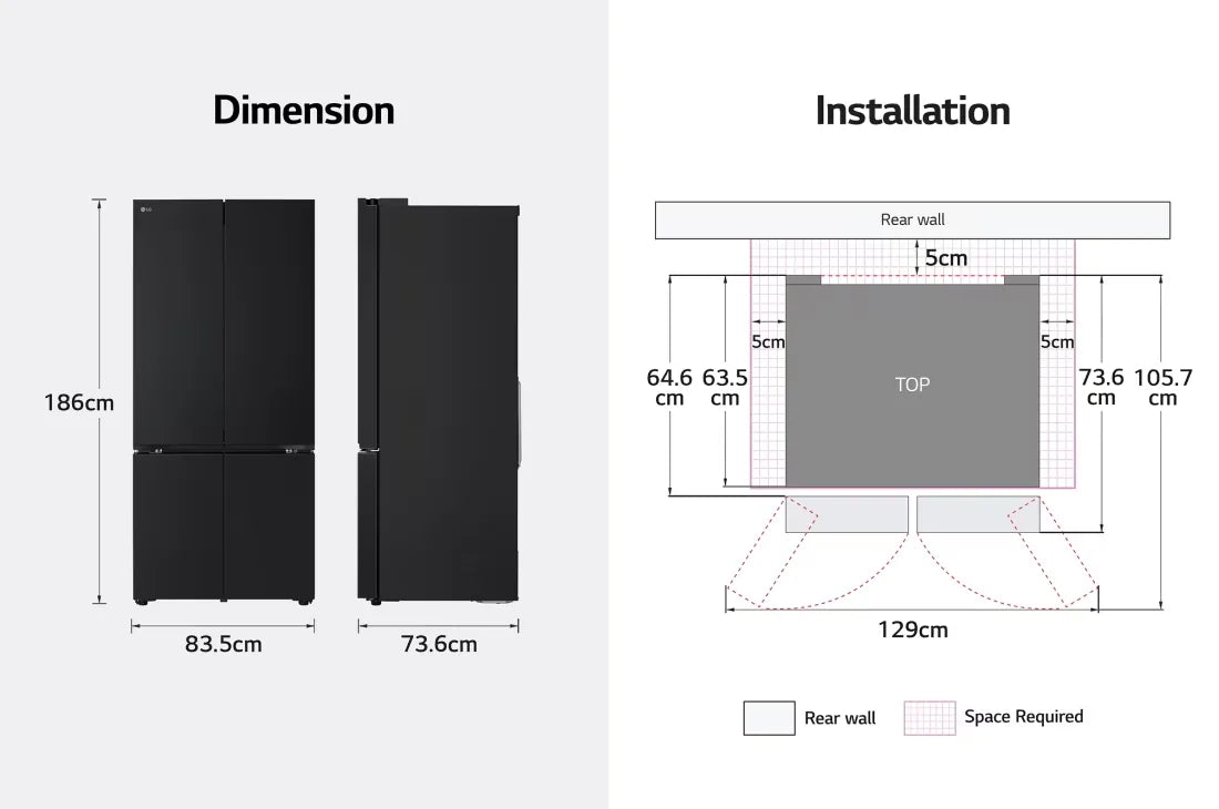 LG GR-B30FFGPB 611L French Door Refrigerator – Black Glass angle view