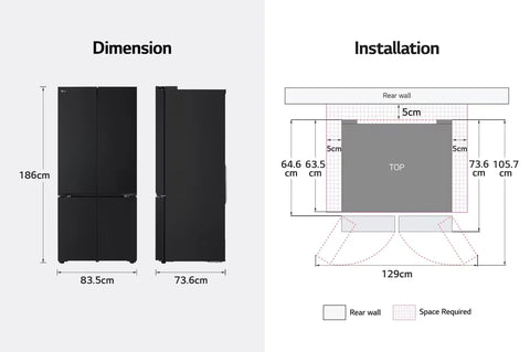 LG GR-B30FFGPB 611L French Door Refrigerator – Black Glass angle view