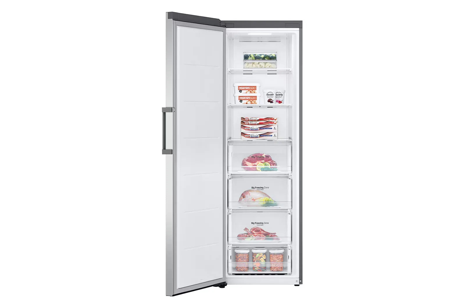 LG GR-B414ELFM 324L Single Door Upright Freezer – Platinum Silver open view