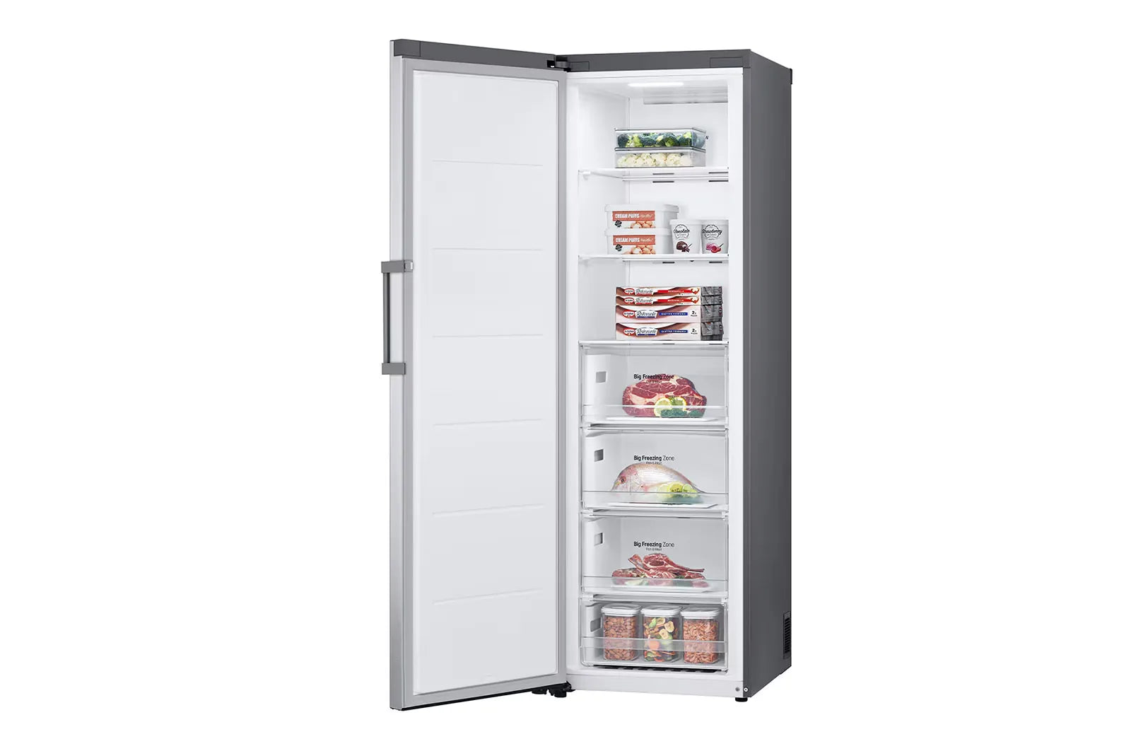LG GR-B414ELFM 324L Single Door Upright Freezer – Platinum Silver side view