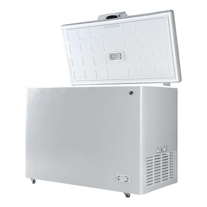 PEL PDIN 70-100 Arctic InverterOn 275L Single Door Inverter Deep Freezer – Light Grey open view