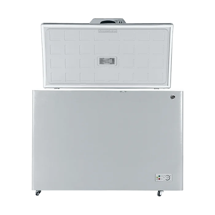 PEL PDIN 70-150 Arctic InverterOn 410L Single Door Inverter Deep Freezer – Light Grey angle view