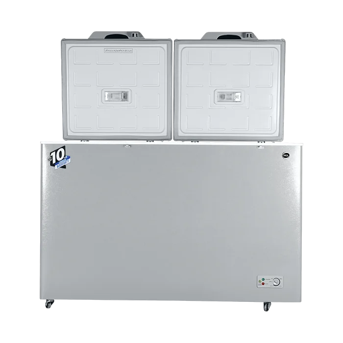 PEL PDIN 70-155 Arctic InverterOn 410L Twin Door Inverter Deep Freezer – Light Grey angle view
