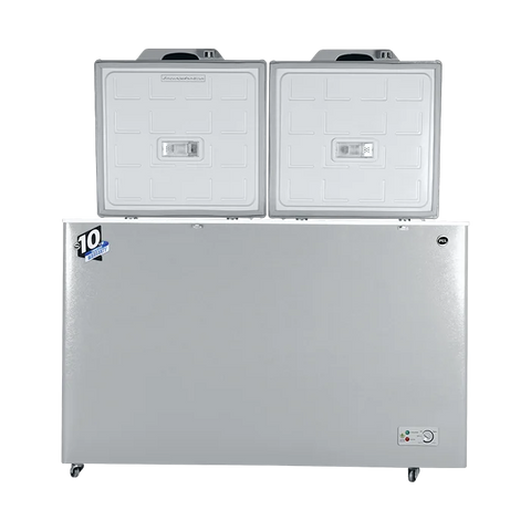 PEL PDIN 70-155 Arctic InverterOn 410L Twin Door Inverter Deep Freezer – Light Grey angle view