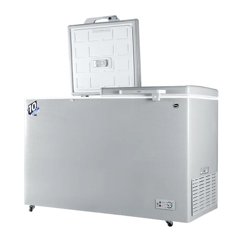 PEL PDIN 70-155 Arctic InverterOn 410L Twin Door Inverter Deep Freezer – Light Grey open view