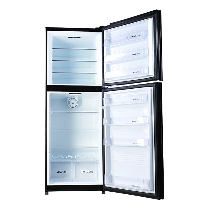 PEL PRDTUINVO-21970 Digitron Ultra Inverter Curved Glass Door Refrigerator 382L – Silver Strip Grey open view