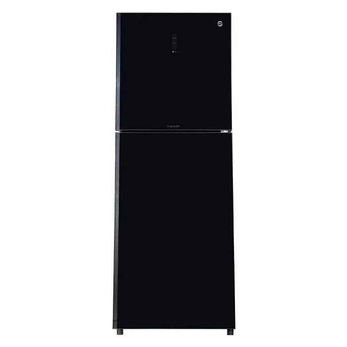PEL PRDTUINVO-22270 Digitron Ultra Inverter Curved Glass Door Refrigerator 408L – Silver Strip Black front view
